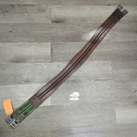 Narrow Padded Leather Girth, 1x els, roller buckles *gc, older, clean, rubs warped, discolour, creases, mnr threads, hair
