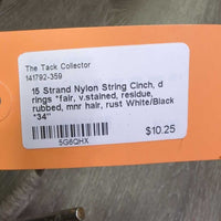 15 Strand Nylon String Cinch, d rings *fair, v.stained, residue, rubbed, mnr hair, rust
