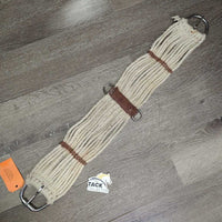 17 Strand String Cinch, d rings *fair, hairy, residue, stained, dingy, pilly, rubbed, loose knotted thread, dirt
