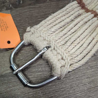 17 Strand String Cinch, d rings *fair, hairy, residue, stained, dingy, pilly, rubbed, loose knotted thread, dirt
