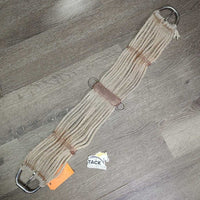 17 Strand String Cinch, d rings *fair, hairy, residue, stained, dingy, pilly, rubbed, loose knotted thread, dirt
