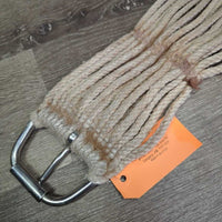 17 Strand String Cinch, d rings *fair, hairy, residue, stained, dingy, pilly, rubbed, loose knotted thread, dirt
