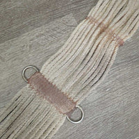 17 Strand String Cinch, d rings *fair, hairy, residue, stained, dingy, pilly, rubbed, loose knotted thread, dirt
