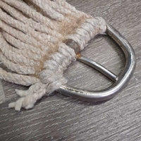 17 Strand String Cinch, d rings *fair, hairy, residue, stained, dingy, pilly, rubbed, loose knotted thread, dirt
