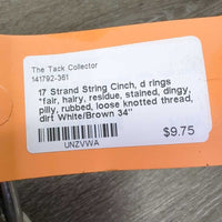 17 Strand String Cinch, d rings *fair, hairy, residue, stained, dingy, pilly, rubbed, loose knotted thread, dirt

