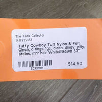 Nylon & Felt Cinch, d rings *gc, clean, dingy, pilly, stains, mnr hair
