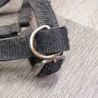Stiff Nylon Halter, adj *fair, faded, rubs, stains, hairy, edge rubs & frays, rusty
