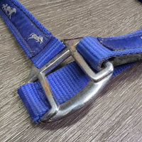 Stiff Padded Nylon Halter, adj, snap *gc, clean, BROKEN Side, peeling, cracking, rubs, stains

