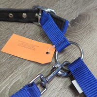 Stiff Padded Nylon Halter, adj, snap *gc, clean, BROKEN Side, peeling, cracking, rubs, stains
