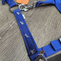 Stiff Padded Nylon Halter, adj, snap *gc, clean, BROKEN Side, peeling, cracking, rubs, stains
