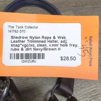 Nylon Rope & Web Leather Trimmmed Halter, adj, snap*vgc/xc, clean, v.mnr hole fray, rubs & dirt
