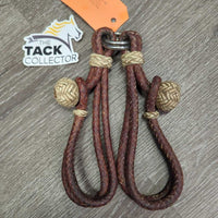 v.Soft Leather Round Braided Hobbles, Rawhide trim and Buttons *vgc, clean, stains, film, slice
