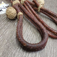 v.Soft Leather Round Braided Hobbles, Rawhide trim and Buttons *vgc, clean, stains, film, slice
