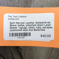 Soft Narrow Leather Gaited/Arab Show Halter, attached short Lead Shank *vgc/gc, clean, rubs, scrapes, unstitched lead end
