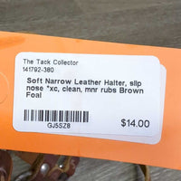 Soft Narrow Leather Halter, slip nose *xc, clean, mnr rubs
