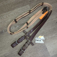 Wide Soft Cotton Web Reins, stoppers *gc/fair, older, clean, undone stitching, faded, scrapes, chews, threads, stains
