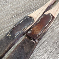 Wide Soft Cotton Web Reins, stoppers *gc/fair, older, clean, undone stitching, faded, scrapes, chews, threads, stains
