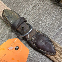 Wide Soft Cotton Web Reins, stoppers *gc/fair, older, clean, undone stitching, faded, scrapes, chews, threads, stains

