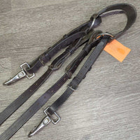 Flat Wide Thick Adjustable Breastplate, 3x Hvy Snaps *gc, older, dry, creases, stiff, bent, xholes, mnr dirt, scrapes
