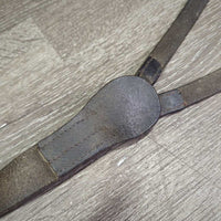 Flat Wide Thick Adjustable Breastplate, 3x Hvy Snaps *gc, older, dry, creases, stiff, bent, xholes, mnr dirt, scrapes
