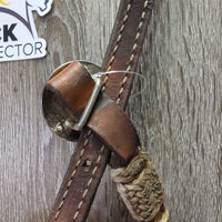 Leather & Rawhide Headstall, 3 conchos *gc/fair, stains, dirty, NO Throat, missing hair, loose knot, dry, stiff
