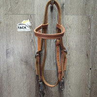 Thick Tooled Leather Headstall, Snaps *vgc/gc, clean, rubs, scrapes, dents & stains, No Browband Keeper
