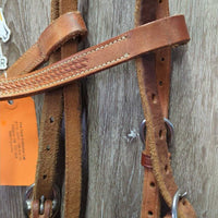 Thick Tooled Leather Headstall, Snaps *vgc/gc, clean, rubs, scrapes, dents & stains, No Browband Keeper
