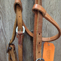 Thick Tooled Leather Headstall, Snaps *vgc/gc, clean, rubs, scrapes, dents & stains, No Browband Keeper

