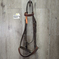 Flat Leather Bridle *gc, clean, older, creases, mismatched browband, pulled stitch, xholes
