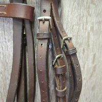 Flat Leather Bridle *gc, clean, older, creases, mismatched browband, pulled stitch, xholes
