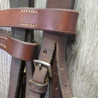 Flat Leather Bridle *gc, clean, older, creases, mismatched browband, pulled stitch, xholes
