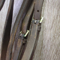 Flat Leather Bridle *gc, clean, older, creases, mismatched browband, pulled stitch, xholes
