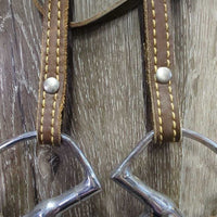 One Ear Headstall, Thin Light Split Reins, D ring Bit *gc/fair, dry, rubs, cracks, twists, peeled, dirt
