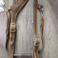 One Ear Headstall, Thin Light Split Reins, D ring Bit *gc/fair, dry, rubs, cracks, twists, peeled, dirt
