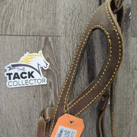 One Ear Headstall, Thin Light Split Reins, D ring Bit *gc/fair, dry, rubs, cracks, twists, peeled, dirt
