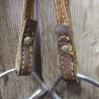One Ear Headstall, Thin Light Split Reins, D ring Bit *gc/fair, dry, rubs, cracks, twists, peeled, dirt

