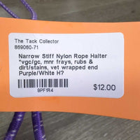 Narrow Stiff Nylon Rope Halter *vgc/gc, mnr frays, rubs & dirt/stains, vet wrapped end
