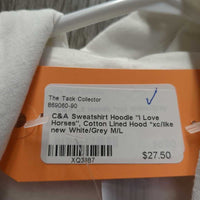 C&A Sweatshirt Hoodie "I Love Horses", Cotton Lined Hood *xc/like new
