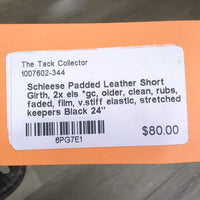 Padded Leather Short Girth, 2x els *gc, older, clean, rubs, faded, film, v.stiff elastic, stretched keepers
