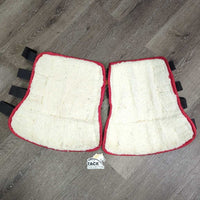 Front & Hind Fleece Lined Shipping Boots, rings & velcro *gc, older, hairy, clean, edges: rubs, frays, holes & snags, rusty
