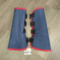 Front & Hind Fleece Lined Shipping Boots, rings & velcro *gc, older, hairy, clean, edges: rubs, frays, holes & snags, rusty
