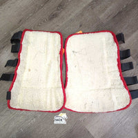Front & Hind Fleece Lined Shipping Boots, rings & velcro *gc, older, hairy, clean, edges: rubs, frays, holes & snags, rusty
