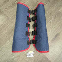 Front & Hind Fleece Lined Shipping Boots, rings & velcro *gc, older, hairy, clean, edges: rubs, frays, holes & snags, rusty
