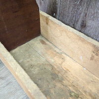 Unfinished Particle Board Grooming Box *gc/fair, older, dirty, stained, rough sides, dents/gouges, loose screw, split wood
