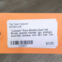 "Lincoln" Pure Bristle Hoof Oil Brush, plastic handle *gc, stained, scuffed, residue, mnr dirt, hair
