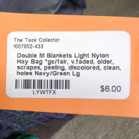 Light Nylon Hay Bag *gc/fair, v.faded, older, scrapes, peeling, discolored, clean, holes
