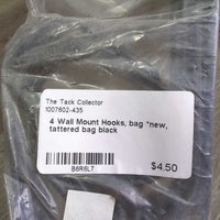 4 Wall Mount Hooks, bag *new, tattered bag
