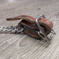 Double Chain Leather Curb Strap. buckles *vgc/gc, mnr dents, stains, film, rust, twist
