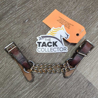 Double Chain Leather Curb Strap. buckles *vgc/gc, mnr dents, stains, film, rust, twist
