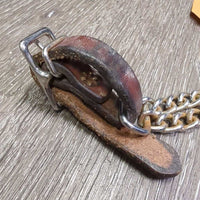 Double Chain Leather Curb Strap. buckles *vgc/gc, mnr dents, stains, film, rust, twist
